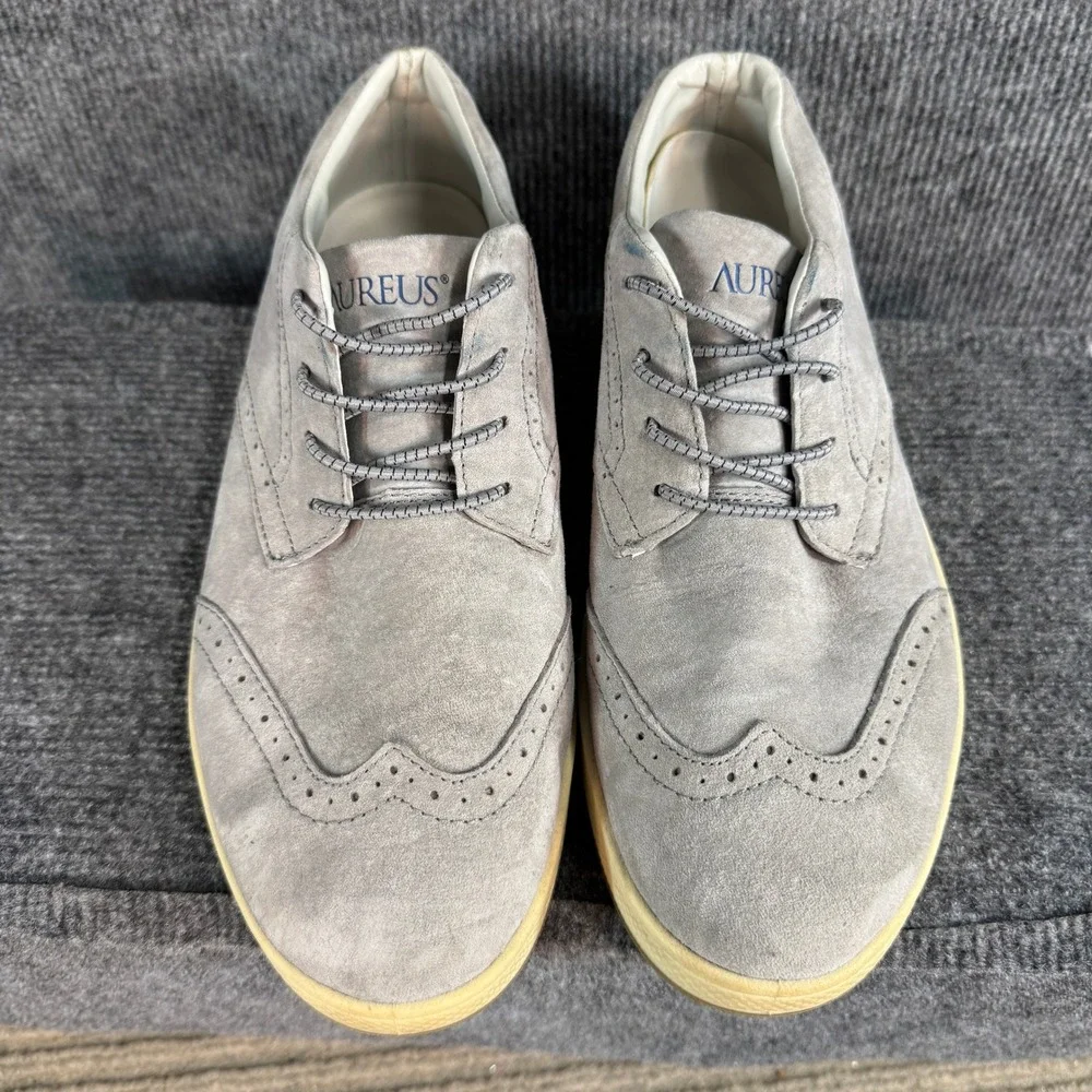 Aureus Mens AUM1010 Grey Suede Wingtip Oxford Sneakers Size 9
